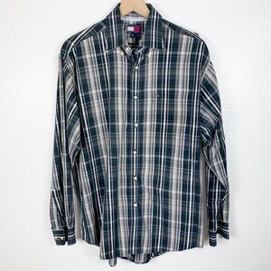 Tommy Hilfiger Green Plaid M Long Sleeve Men Top